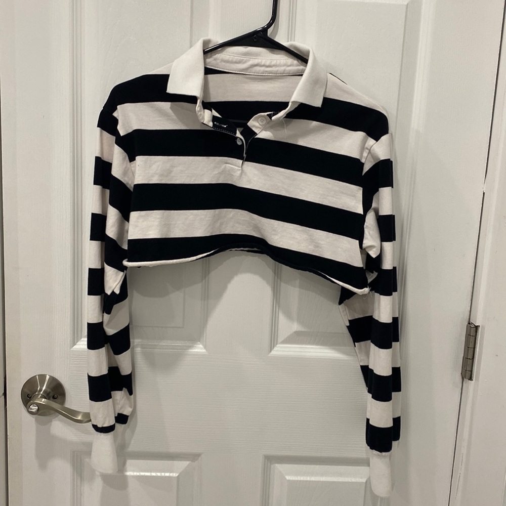 Cropped striped polo shirt